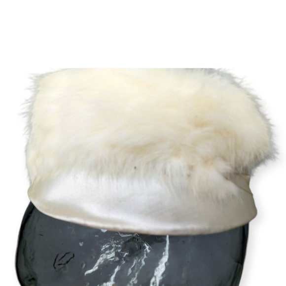 Vintage Ivory Rabbit Fur Pill Box Hat with Rhinestone Accent main image 4
